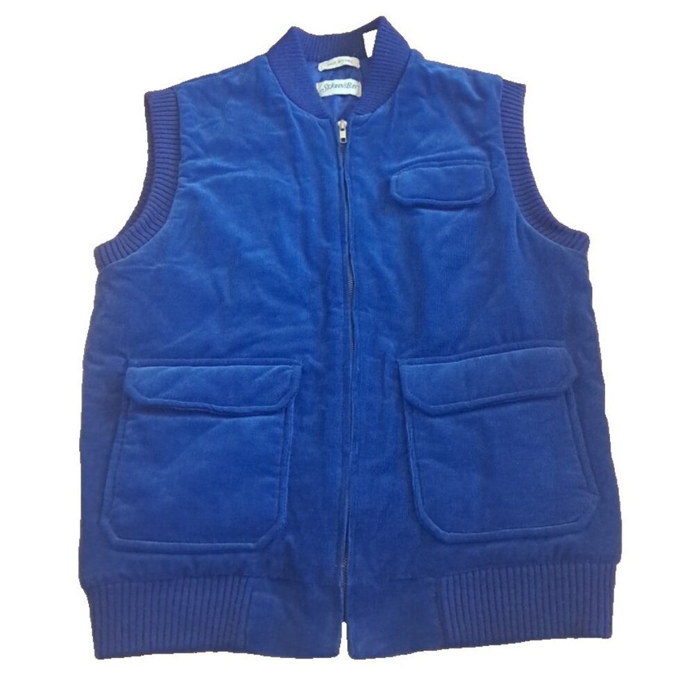 Mens Vintage Corduroy Puffer Vest Blue Quilted Lining Pockets St Johns Bay M